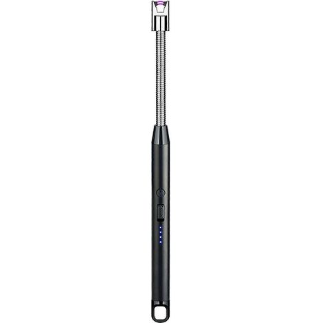 Briquet électrique noir avec crochet, matériau métallique coupe-vent, chargement USB, accessoire de cuisine. (1/5)