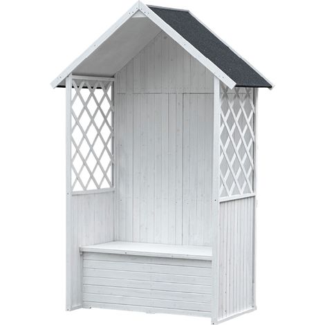 Banco Arcón de Exterior Gardiun Chloe Blanco 147x76x225 cm Marquesina Tejado con Tela Asfáltica  Protección UV  Certificado FSC-Reach