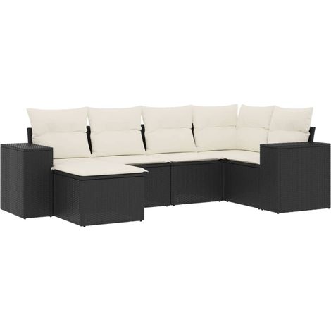 Salon de jardin 6 pcs avec coussins noir résine tressée (1/5)