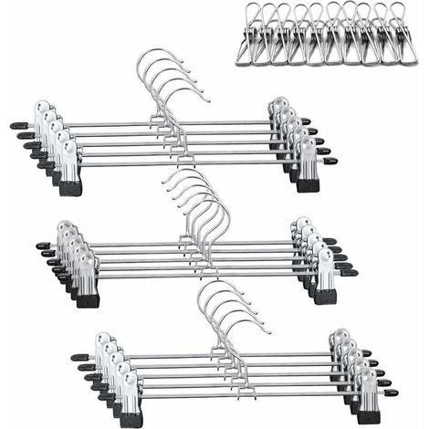 Lucky-88 – Cintres à pinces pour pantalon et jupe – Lot de 20 – Métal inoxydable – Crochet rotatif 360° – Largeur réglable (1/5)