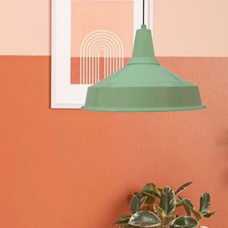 Suspension Industrielle en Métal Vert Menthe Peint à la Main – Lustre Vintage E27 Ø41 cm pour Salon, Chambre ou Salle à Manger (1/5)