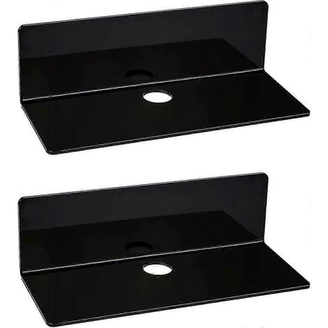 Étagère murale en acrylique auto-adhésive, petite étagère d'exposition, étagère flottante noire sans perçage pour salon, cuisine, chambre (noir) (lot de 2) (1/2)