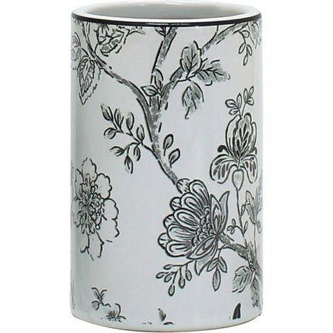 Bicchiere in ceramica bianco con decori - serie Fiori (1/3)