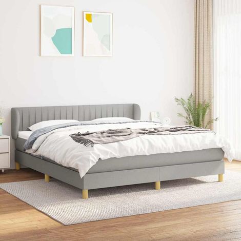 Cama box spring con colchón tela gris claro 180x200 cm (1/5)