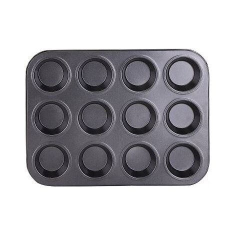 BEBUSINGOTO Moldes redondos antiadherentes para muffins de acero al carbono (juego de 1), color gris (1/5)