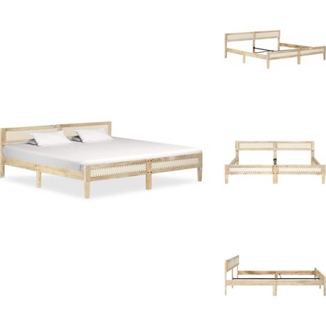Cadre de lit sans matelas bois de manguier massif 200 cm - Cadre De Lit - Lit Double - Bois Massif - Manguier - Tête De Lit Rembourrée (1/5)