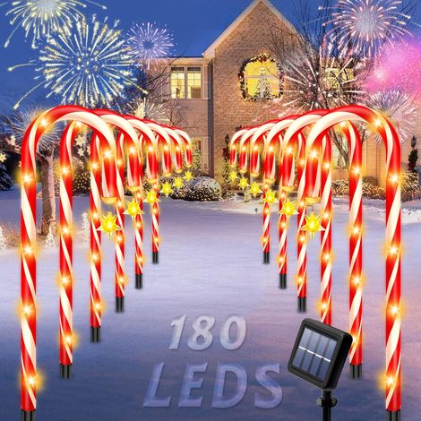 Guirlande lumineuse solaire en forme de canne à sucre, lot de 12 avec 180 LED et 8 modes d'éclairage, étanche, pour allée, cour ou jardin. (1/5)