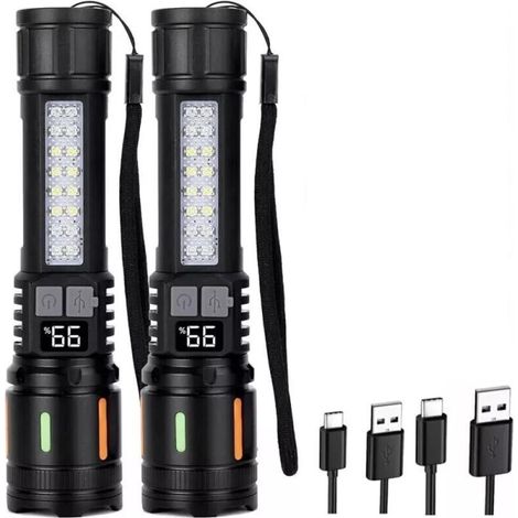 Super Hell USB-LED-Taschenlampe, 2er-Pack, Taschenlampe, taktische Taschenlampe, batteriebetriebene Lampe (1/5)
