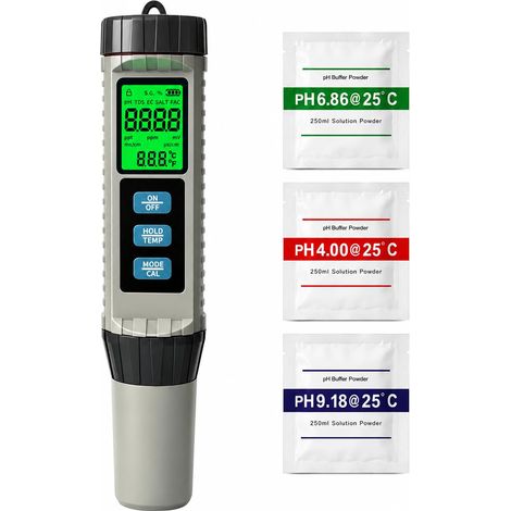 Testeur d’Eau 8 en 1, pH-mètre Numérique pour pH, TDS, EC, Salinité, ORP, Chlore Libre, Densité et Température, pour Piscine, Aquarium, Spa et Hydroponie (1/5)