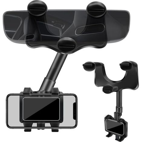 Support de téléphone pour rétroviseur de voiture, support de téléphone pour voiture, support de téléphone pour voiture pivotant à 360°, supports de téléphone pour smartphones de 4 à 7 pouces (1/4)