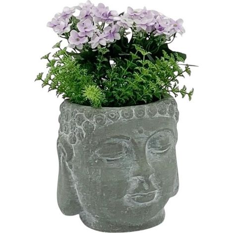 Buddha Flower Pot - L16 x W16 x H17 cm - Grey Cement