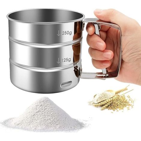 Tamizador de harina portátil de acero inoxidable, vaso mezclador de harina de cocina con función de presión manual, gran capacidad para azúcar glas y harina para pasteles (arg (1/5)