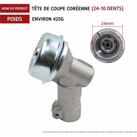 Tête réducteur pour débroussailleuse tube 24 mm 10 dents en alliage d'aluminium 10 16 × 8 × 9 cm 425 g – Livraison gratuite