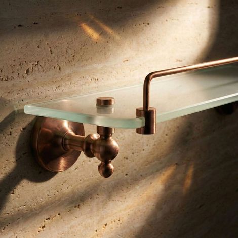 PaulGurkes Étagère en verre en cuivre - Accessoire de salle de bain vintage rétro (1/5)