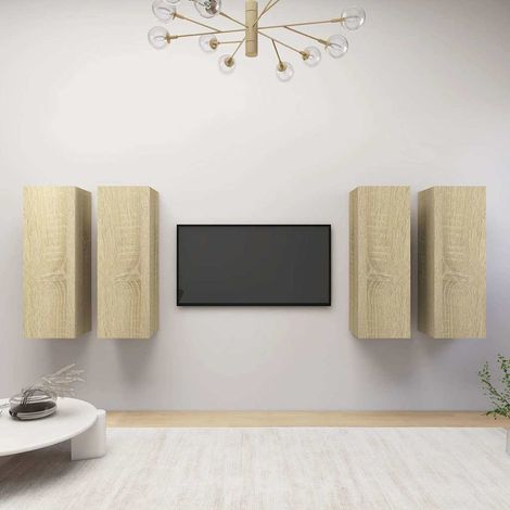 vidaXL Juego de muebles de salón 4 pzas roble Sonoma 30,5x30x90 cm (1/5)