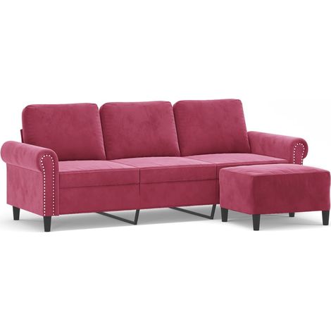 Canapé  Sofa à 3 places et repose-pieds Rouge bordeaux 180 cm Velours