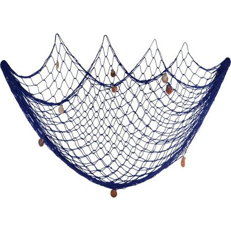royaluxe -Filet de pêche 200 cm x 150 cm avec coquillages décorations de fête sur le thème de la plage maison salon chambre décoration murale de style méditerranéen (bleu) (1/5)