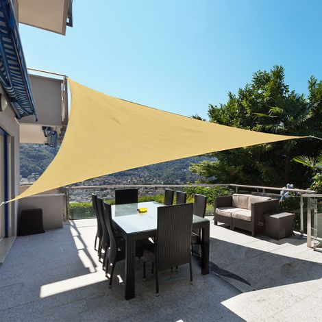 Toldo Vela Triangular 3x3x3 m Vela de Sombra para Jardín Patio Terraza HDPE Anti UV y Transpirable Color Arena (1/5)