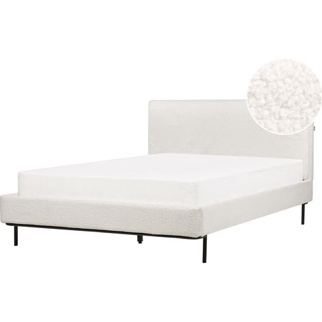 Cama con somier con cabecero moderna tapizado de bouclé blanco crema 140 x 200 cm Corio