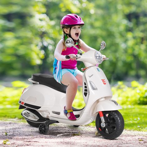 Elektrisches Kindermotorrad, Vespa-Modell, 6-V-Akku mit Sound- und Lichteffekten, 3–6 Jahre, weiß (1/5)