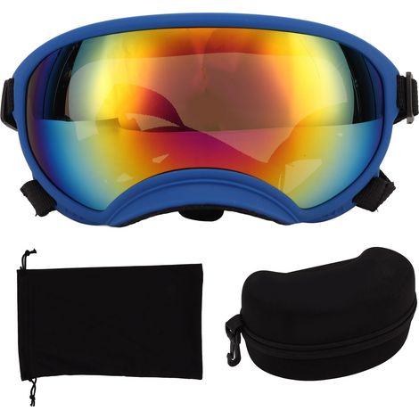 Lunettes de chien anti-vent UV PC TPU avec sangle réglable, lunettes de protection pour animaux extérieur ski, monture bleue verre bleu (1/5)