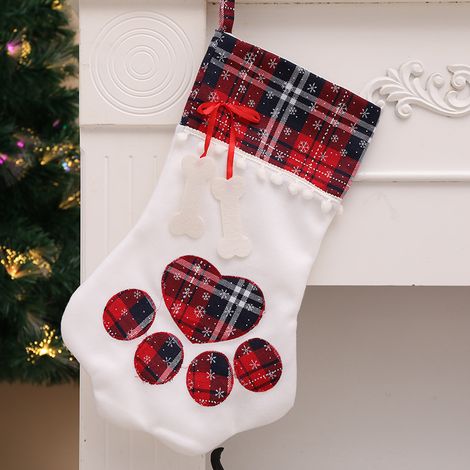 Weihnachtsdekorationen, karierte Katzenpfoten-Anhänger, Hängeschmuck, Weihnachtsstrümpfe, Geschenke für Kinder mit Cartoon-Motiven