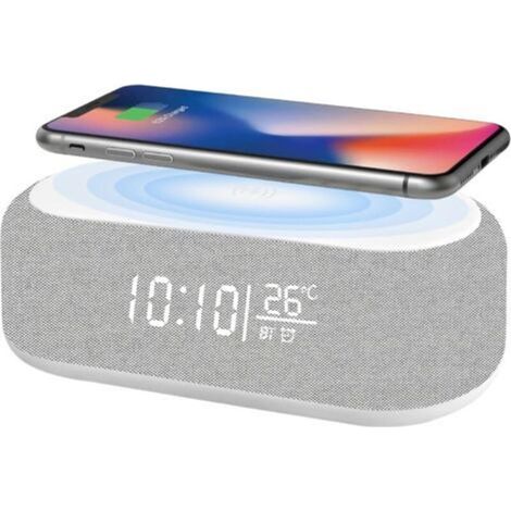Sollbry – Réveil lumineux Bluetooth avec chargeur sans fil 15W – 9 couleurs de veilleuse – Affichage LED réglable – Thermomètre intégré (1/5)