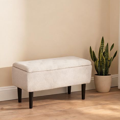 SunJet Pouf, repose-pieds, Banc coffre en tissu bouclé beige - Réf. M8BSW9ZRHH58 (1/5)