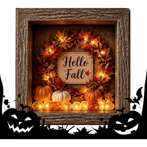 Boîte à souvenirs lumineuse d'Halloween à faire soi-même, style gothique, 21,5 x Cadre photo pour cheminée, table, bureau, chambre, couloir (1/5)