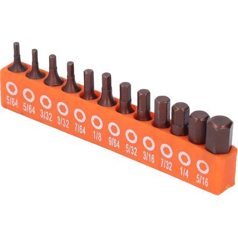 Jeu de 12 embouts hexagonaux impériaux à queue de 1/4" pour perceuse et tournevis électrique, en acier allié S2, 25 mm, avec support de rangement (1/5)