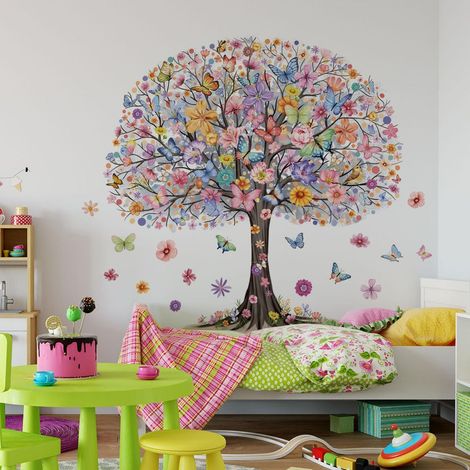 Stickers muraux en forme d'arbre de vie et de papillon pour salon, chambre de fille (1/4)