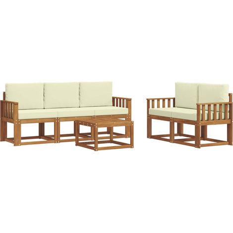 Outdoor Sofa Set with Cushion 6 pcs Natural and Cream vidaXL