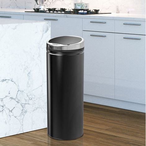 Poubelle sensorielle 30,5 x 30,5 x 81,5 cm en acier inox noir, moderne pour cuisine FloraGrace (1/5)