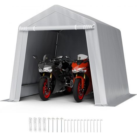 Gerätehaus, 243,8x243,8x229cm, Garagenzelt aus PE, Geräteschuppen, Fahrradgarage, Gartenschuppen, Carport, Fahrradschuppen, Aufbewahrungsgarage für Motorrad, Rasenmäher, Fahrrad, grau (1/5)