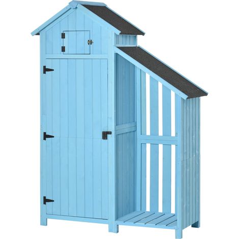 Abri de jardin avec range-bûches SYLVIA bleu (1/5)