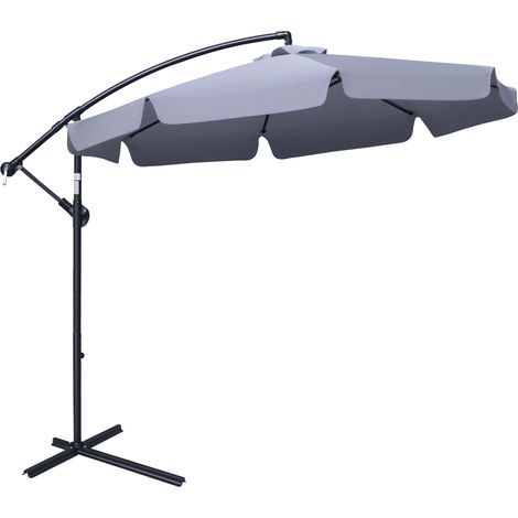 Outsunny 2.7m Garden Banana Parasol Cantilever Umbrella with Crank Handle and Cross Base for Outdoor, Hanging Sun Shade, Dark Grey (1/5)