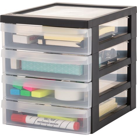 Iris Ohyama Cassettiera in Plastica, Portaoggetti, 4 Cassetti Medi, Nero, Apertura Facile, Formato A5, Trasparente, Per Ufficio, Documenti, Forniture, File, Contenitore, Senza BPA, DC-A5 (1/5)