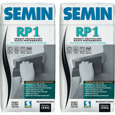 Enduit de Rénovation Polyvalent Semin - RP1 - Intérieur - Poudre - Sac 15 kg (lot de 2) (1/4)