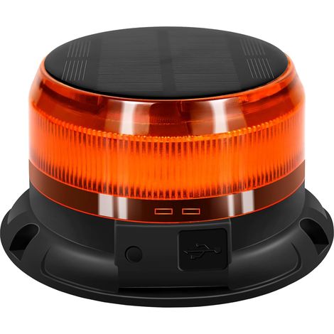 Solarbetriebene, kabellose, wiederaufladbare LED-Warnleuchte (12–24 V), orange, magnetische Blinkleuchte mit 9 Blinkmodi, 1 m langes Kabel mit Zigarettenanzünderstecker und USB-Ladekabel