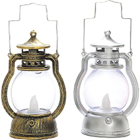 Mini lanternes (lot de 2) à LED, petites lanternes décoratives d'intérieur et d'extérieur, à suspendre, bronze doré et bronze argenté. (1/5)