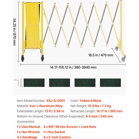 VEVOR Industrial Expandable Barricade, 13FT Expandable Safety Barrier, Flaxible Mobile Barricade with Locking Casters, Portable Folding Security Gate Traffic Fence for Driveway Warehouse Elevator (1/4)