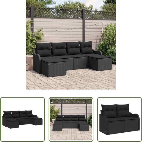 vidaXL Jardin - Ensemble de canapé de jardin avec coussin 6 pcs Noir Poly rotin (1/5)