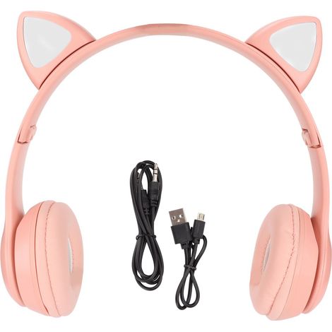 Casque Bluetooth Oreilles de Chat avec LED, Pliable et Sans Fil pour Enfants, Compatible Téléphone et Ordinateur, Rose (1/5)