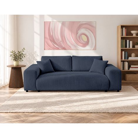 Lisa Design – Canapé droit 3 places en velours côtelé bleu nuit – Coussins déhoussables – Structure en bois massif – Style contemporain (1/5)