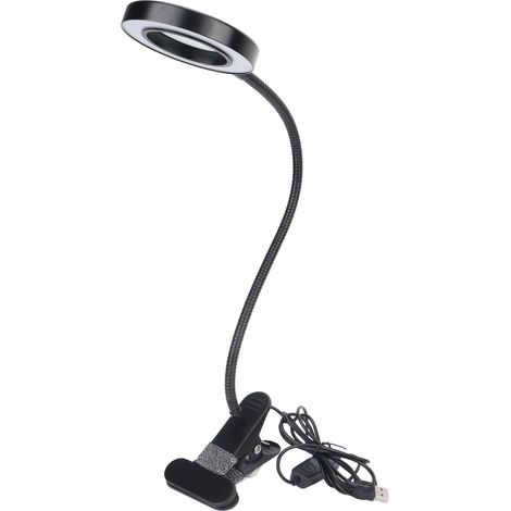 Lampe de lecture de bureau USB, 3 températures de couleur, 10 niveaux d'intensité, lampe LED pour tatouage avec loupe, noire (1/5)