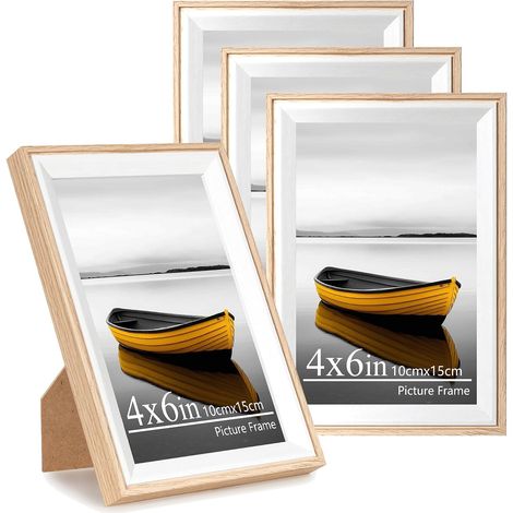 Lot de 4 cadres photo en chêne blanc de 10 x 15 cm avec verre acrylique, cadre pour affiche, certificat (1/5)