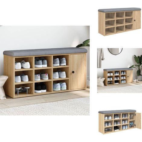 Banc à chaussures chêne sonoma 102x32x50 cm bois d'ingénierie - Banc À Chaussures - Banc Coffre - Meuble Rangement - Organisation Chaussures - Entrée Déco (1/5)