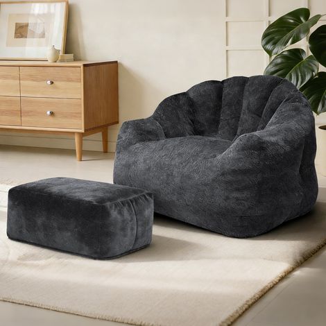 Sillón relax negro con reposapiés 99x86,3x64,7 cm en chenilla brillante, MEUBLIV (1/5)
