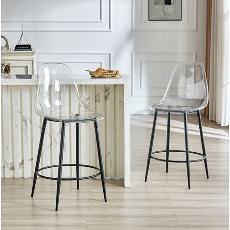 Set di 2 sgabelli da bar 59x41,5x102 cm in plastica trasparente e metallo nero, moderno FloraGrace (1/5)
