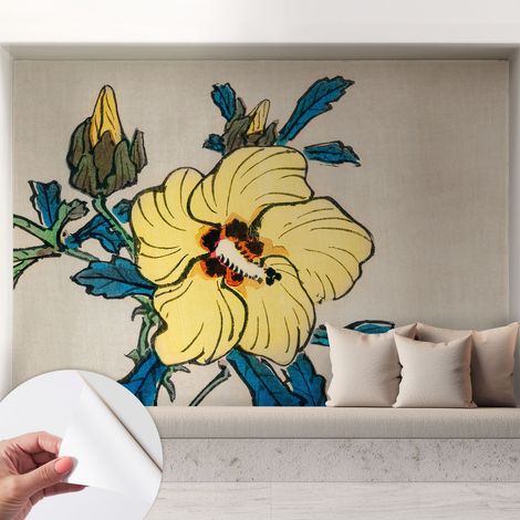 Papier peint adhésif décoratif pour salon chambre et cuisine Facile à poser avec colle Fleur jaune 208x146 cm (1/5)